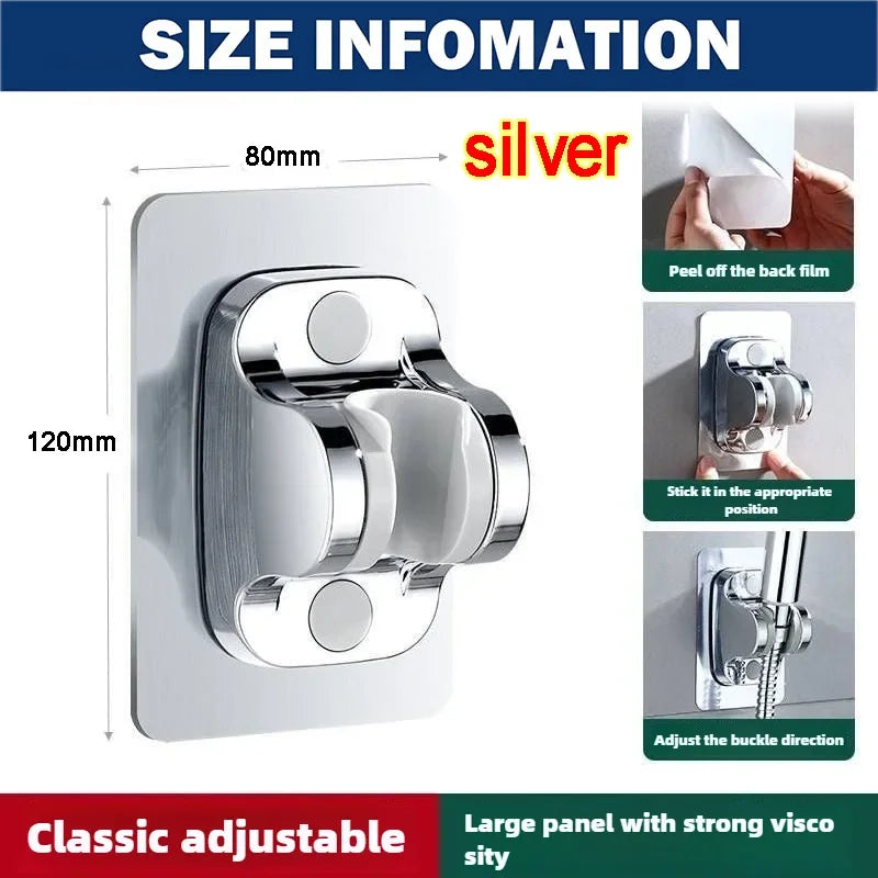 Shower Holder Suction Cup Holder 360° Adjustable Showerhead Holder Plating Shower Rail Head Bathroom Wall Mount Bracket Zpaxo Silver