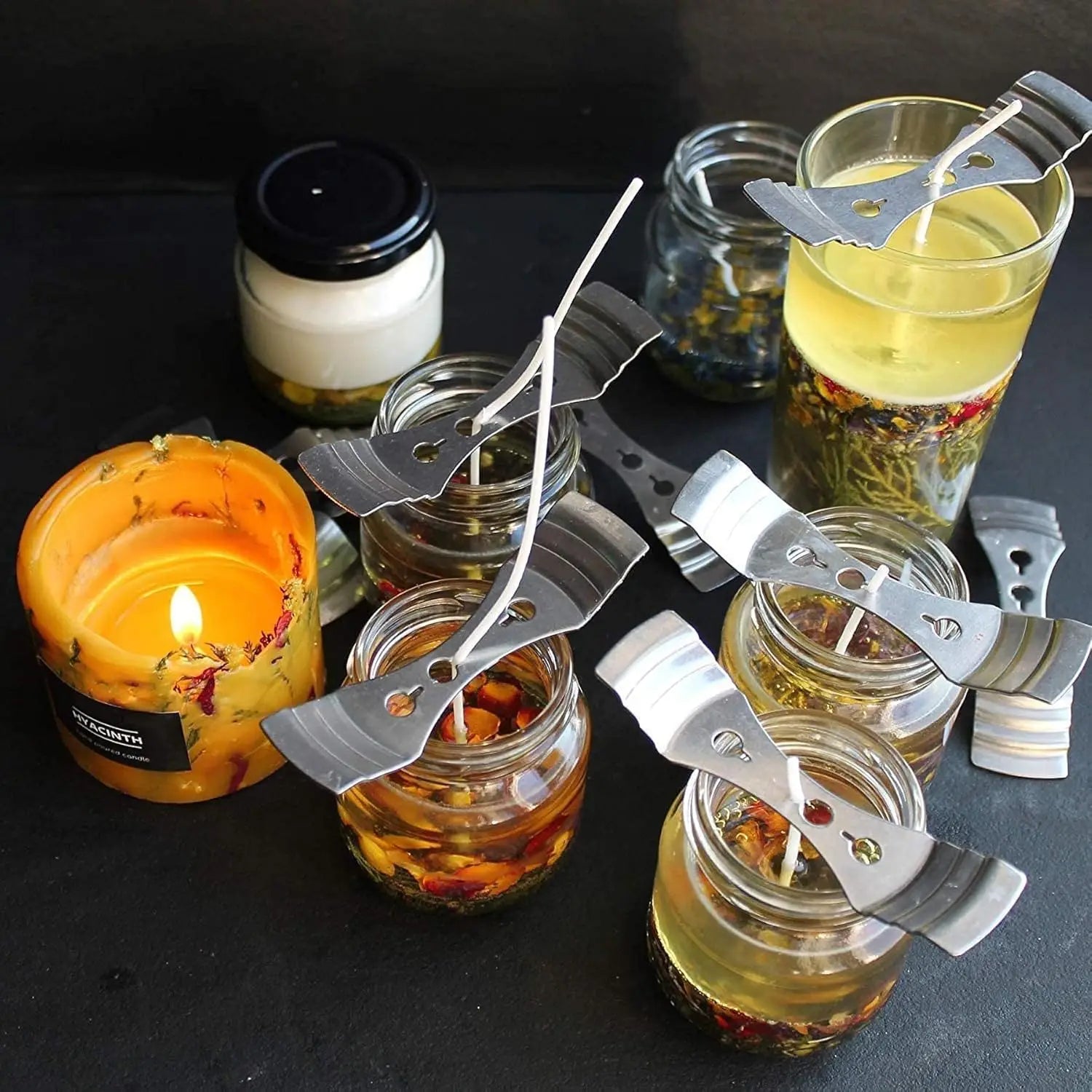 Metal Candle Wick Holder & Centering Tool Set + Wick Stickers Candle Making Tools Zpaxo