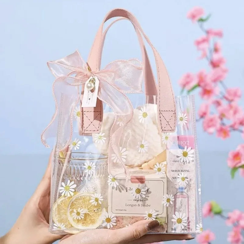 Clear Daisy PVC Tote Bag Women Premium Birthday Box Elegant