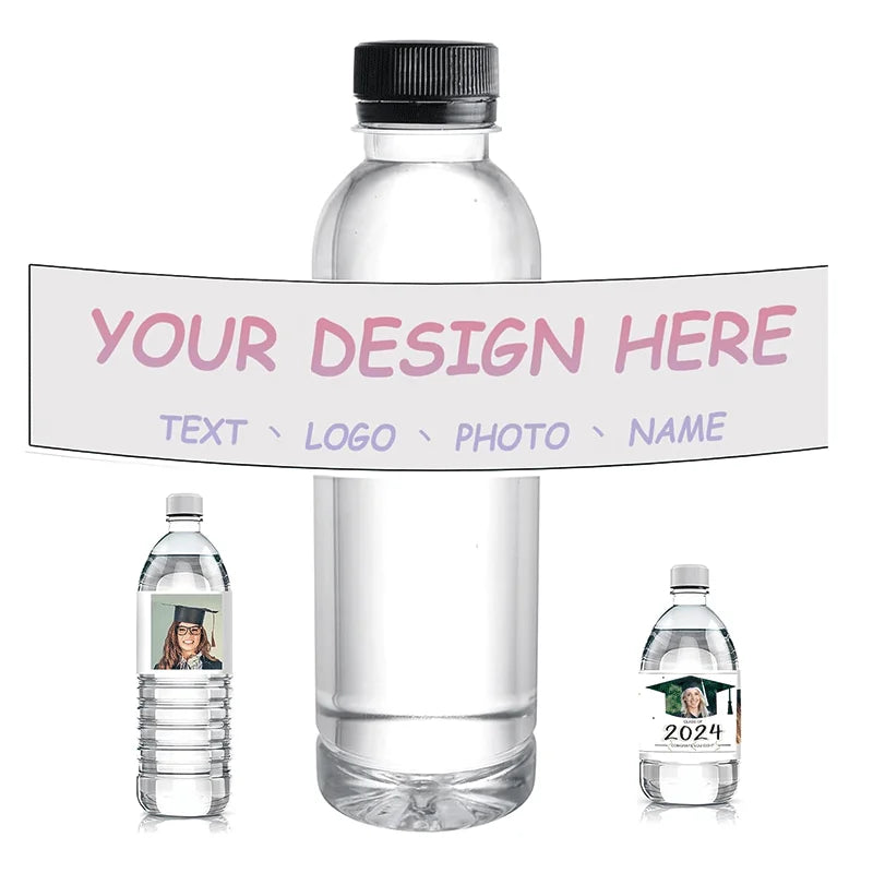 20 50 Custom Water Bottle Labels Logo Text Printing Customizable