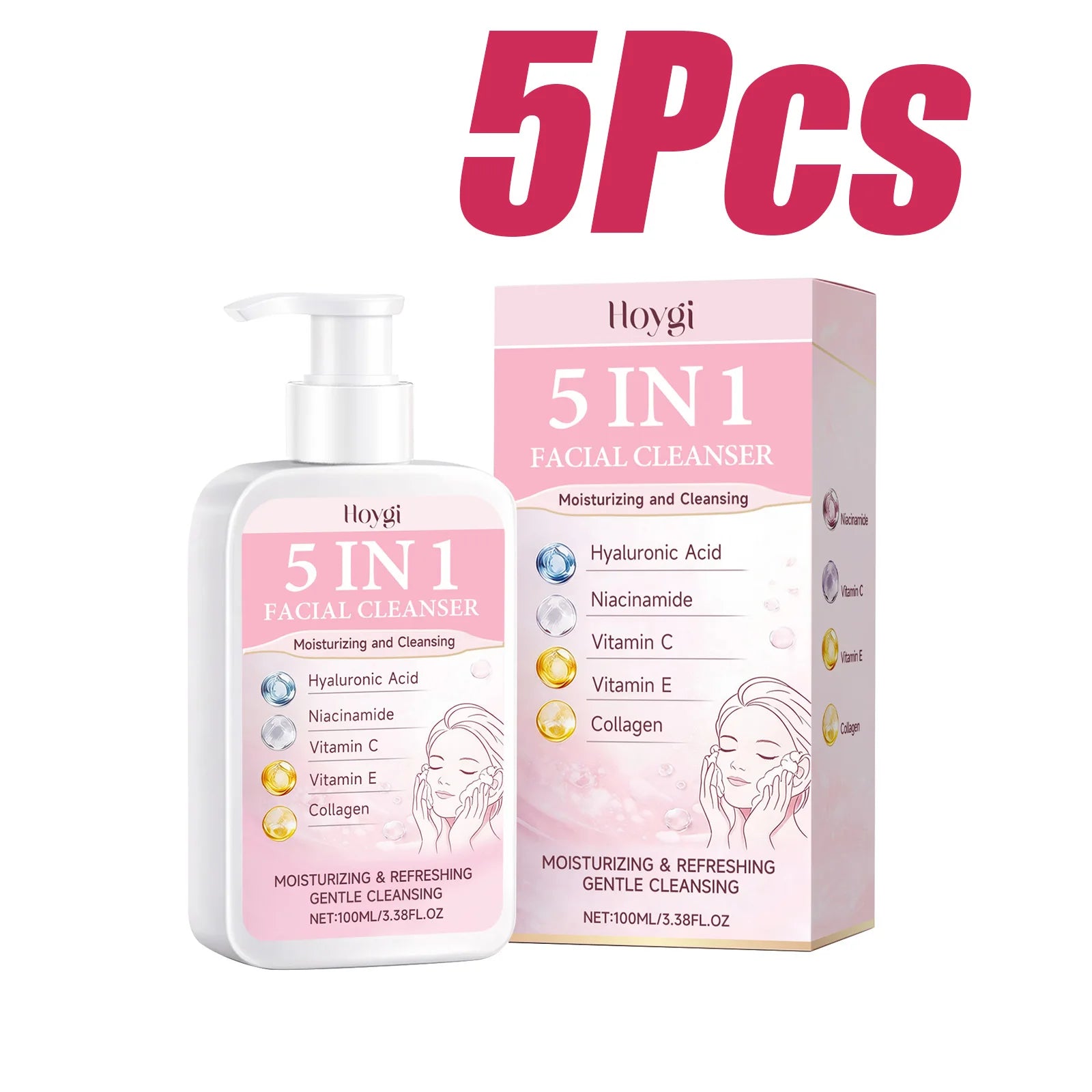 Hoygi 5-in-1 Facial Cleanser – Hydrating, Brightening Foam Facial Cleanser Zpaxo 5Pcs