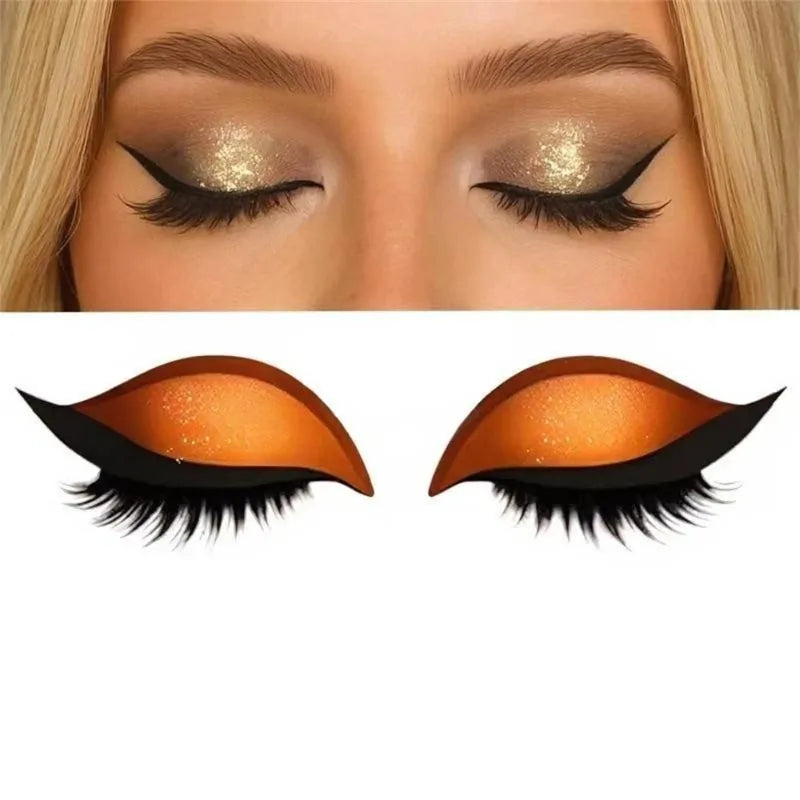 1/2 Pair Reusable Lazy Eye Shadow Eyelash Patch 2-In-1 Eyes Makeup Sticker With False Lashes &Eyeshadow Waterproof Cosmetic Tool Zpaxo Orange
