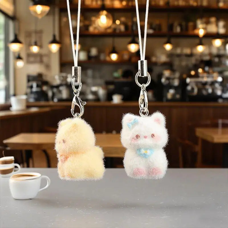 Kawaii Plush Cute Cat Keychain Flocking Animal Pendant Phone Lanyard