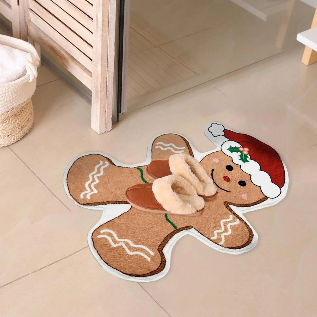 Gingerbread Man Doormat 50x80cm Absorbent Christmas Rug Carpet Non