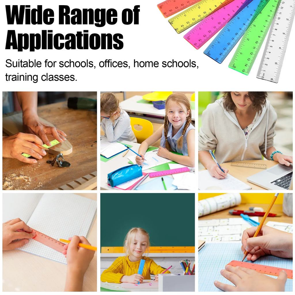 24PCS Colorful Ruler Clear Plastic Rulers Clear Assorted Kids Measuring Straight Ruler With Inches Centimeters Millimeter Bulk B Zpaxo