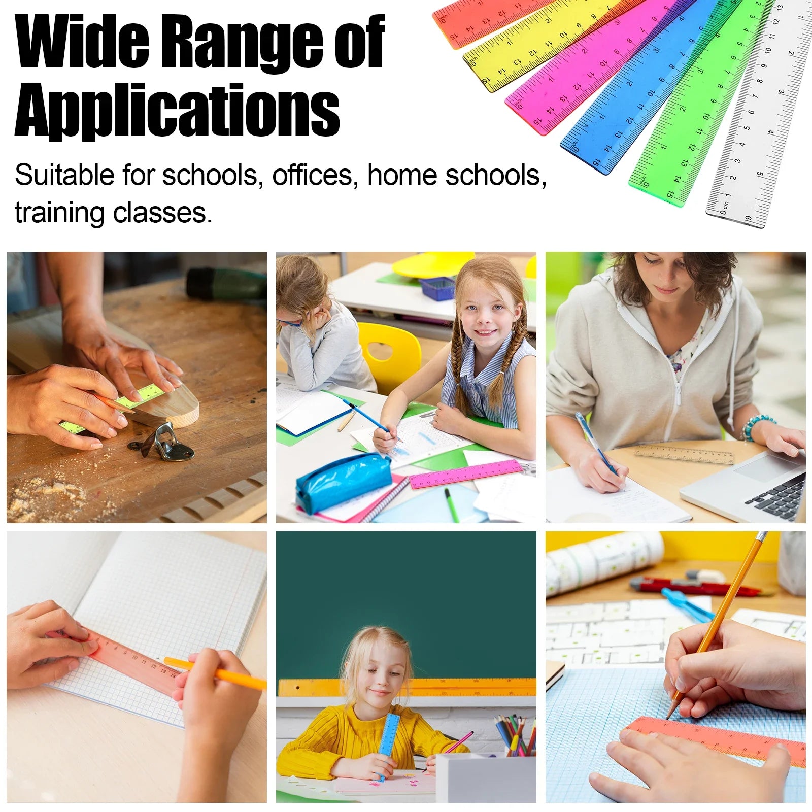 24PCS Colorful Ruler Clear Plastic Rulers Clear Assorted Kids Measuring Straight Ruler With Inches Centimeters Millimeter Bulk B Zpaxo