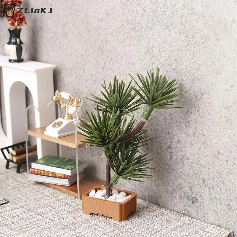 ▶1Pcs Micro Landscape Garden Bonsai Ornament 1/12 Dollhouse Simulation Pine Tree Green Plants Bonsai Model Scene Decoration Zpaxo