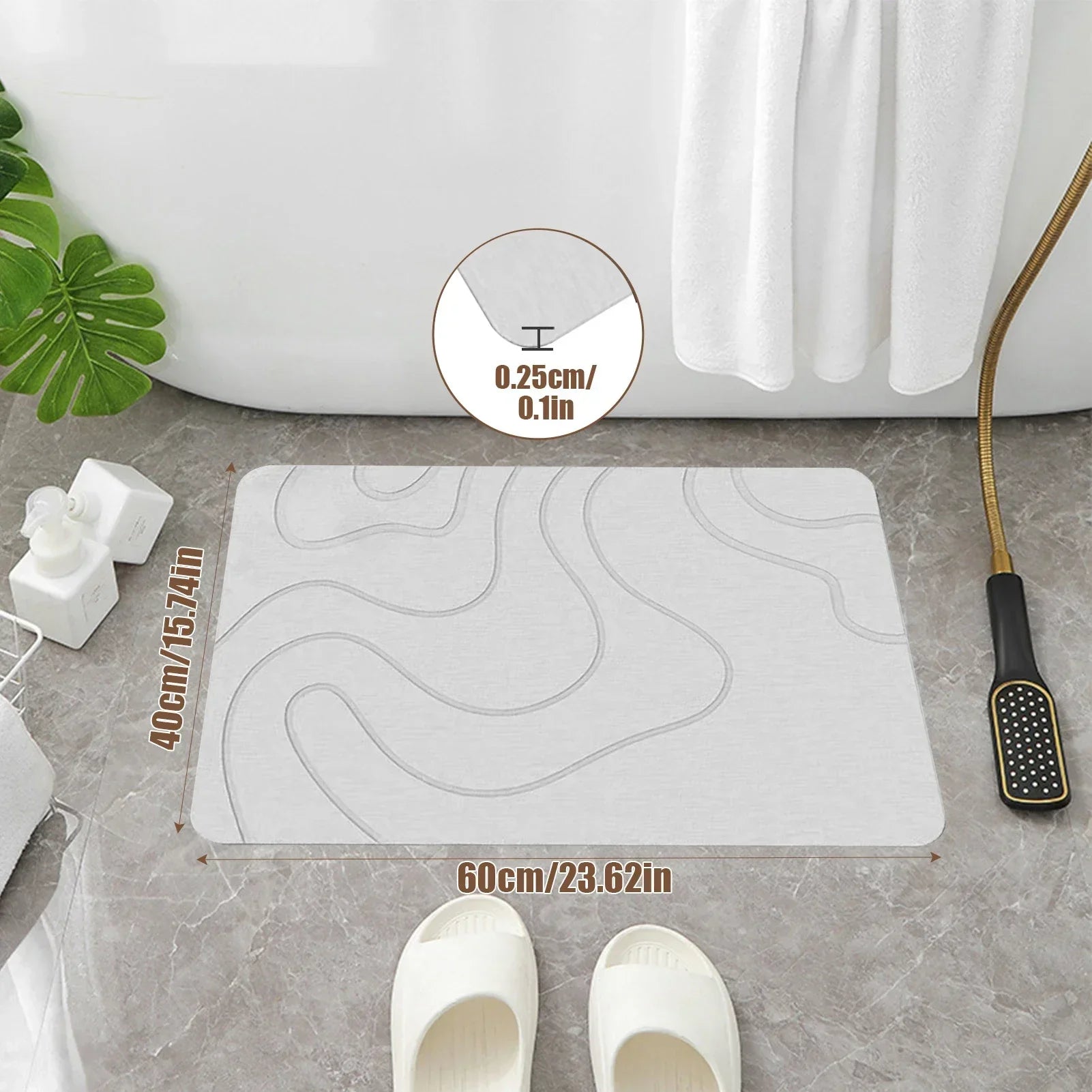 New Diatomite Bath Mat Non-slip Bathroom Rug Water Absorption Quick Drying Bathtub Floor Mats Shower Room Entrance Doormat Zpaxo Light Gray