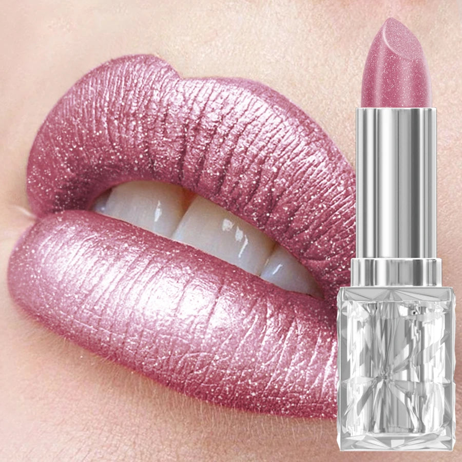Metallic Glitter Lipstick 3 Waterproof Lip Balm Red Long Last Tint