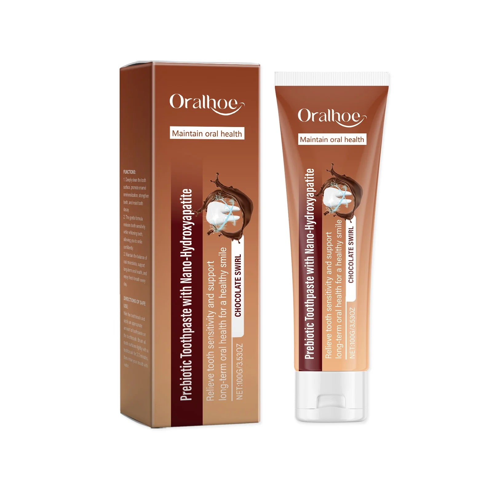 Chocolate Prebiotic Whitening Toothpaste – Sensitivity Relief Whitening Toothpaste Zpaxo 100g boxed