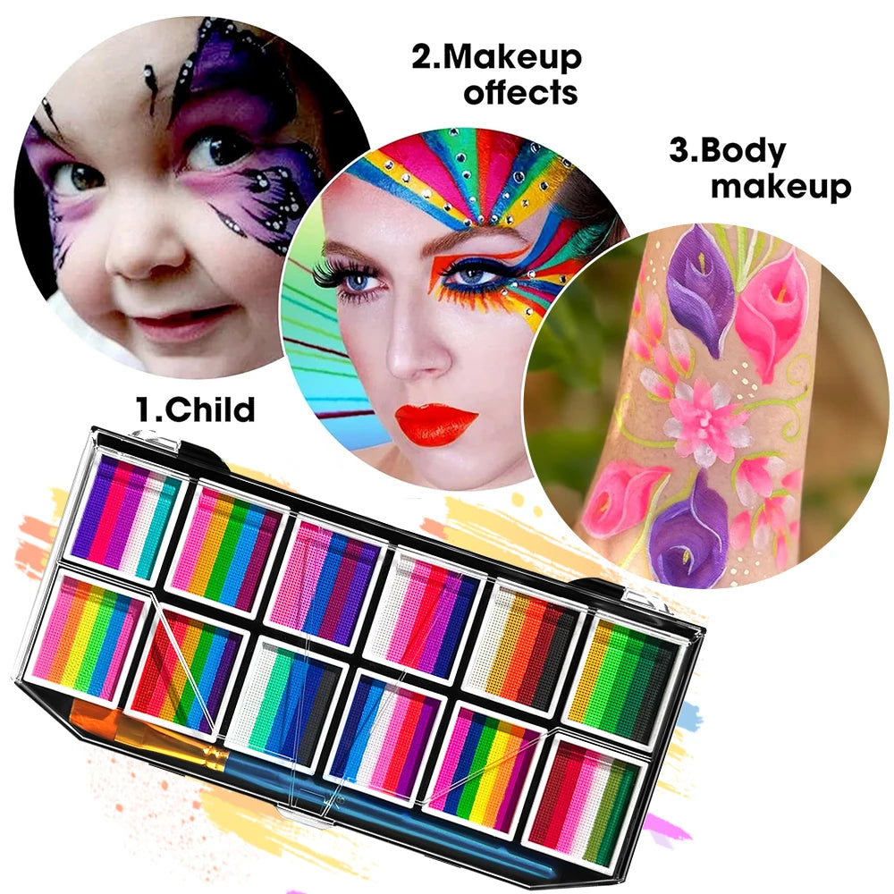 12 Grids Face Body Rainbow Water-based Facepaint Painting Colorful Zpaxo