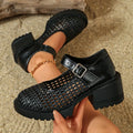 Women's Summer One-word Buckle Strap Solid Anti Slip Wear-resistant Zpaxo black 39