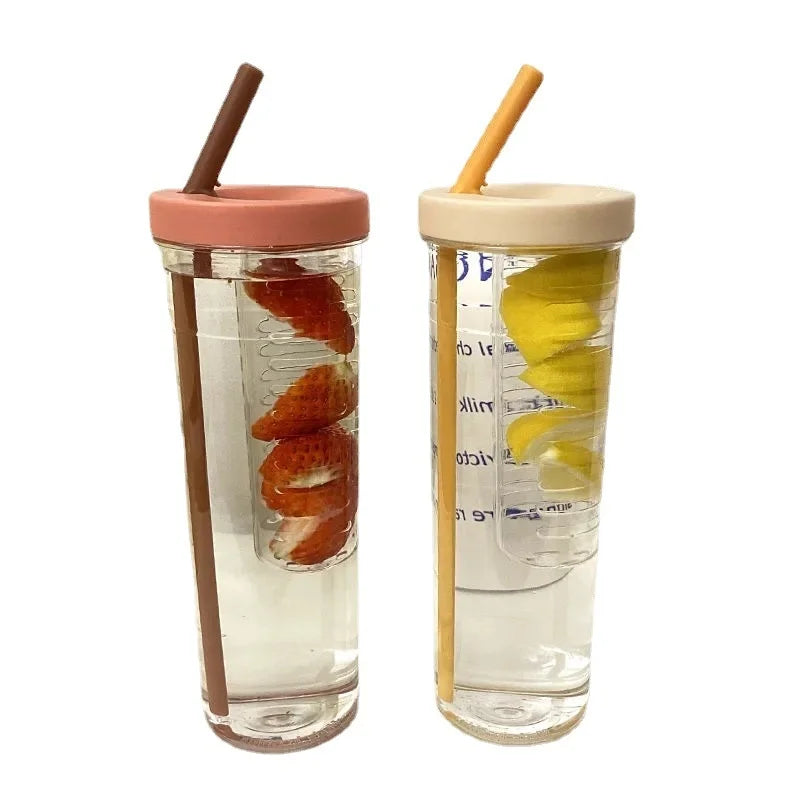 Hot Plastic Water Bottle with Straw Fruit Infuser Tea Juice Cup Fitness Outdoor Travel Bottles Kettle Transparent Straw Cup yuzi Zpaxo