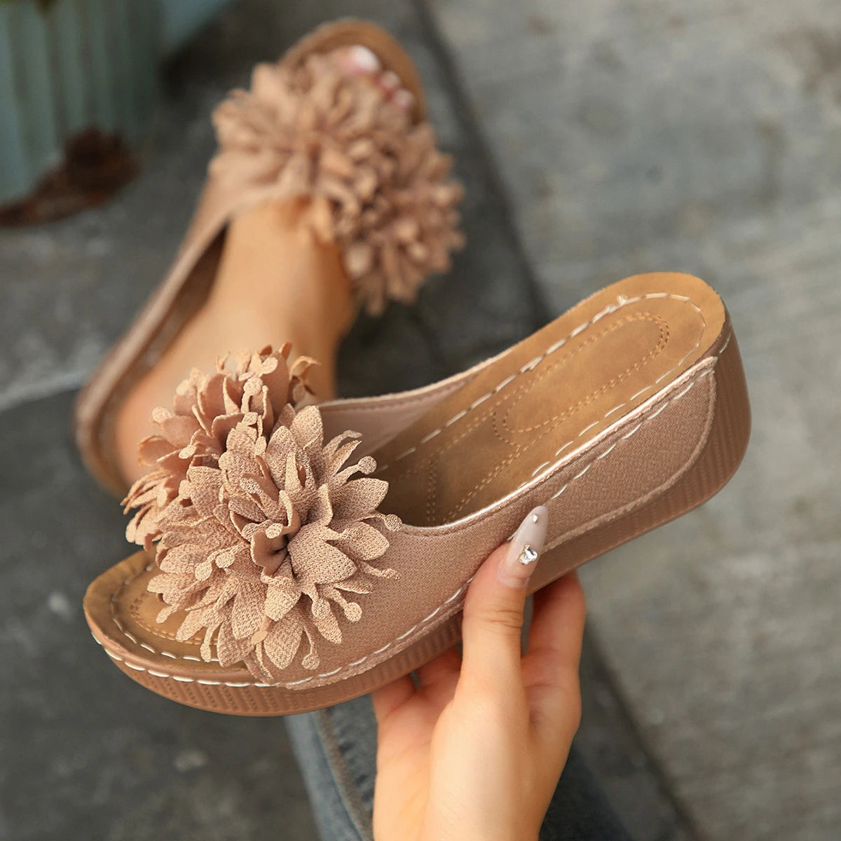 Women Wedges Slippers 2025 New Summer Sandals Slip on Fashion Woman Shoes Flower Platform Slippers Slides Women Zapatos De Mujer Zpaxo Brown 38