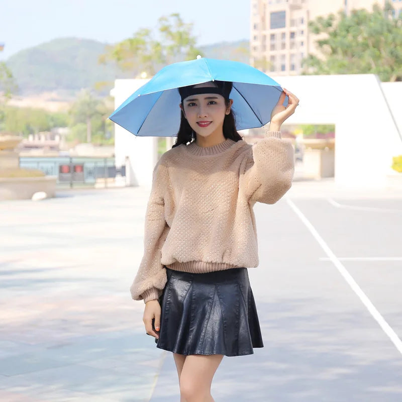 Double-layer Black Coated Rainproof Fishing Umbrella Hat Outdoor Tea Zpaxo Sky Blue 10PCS