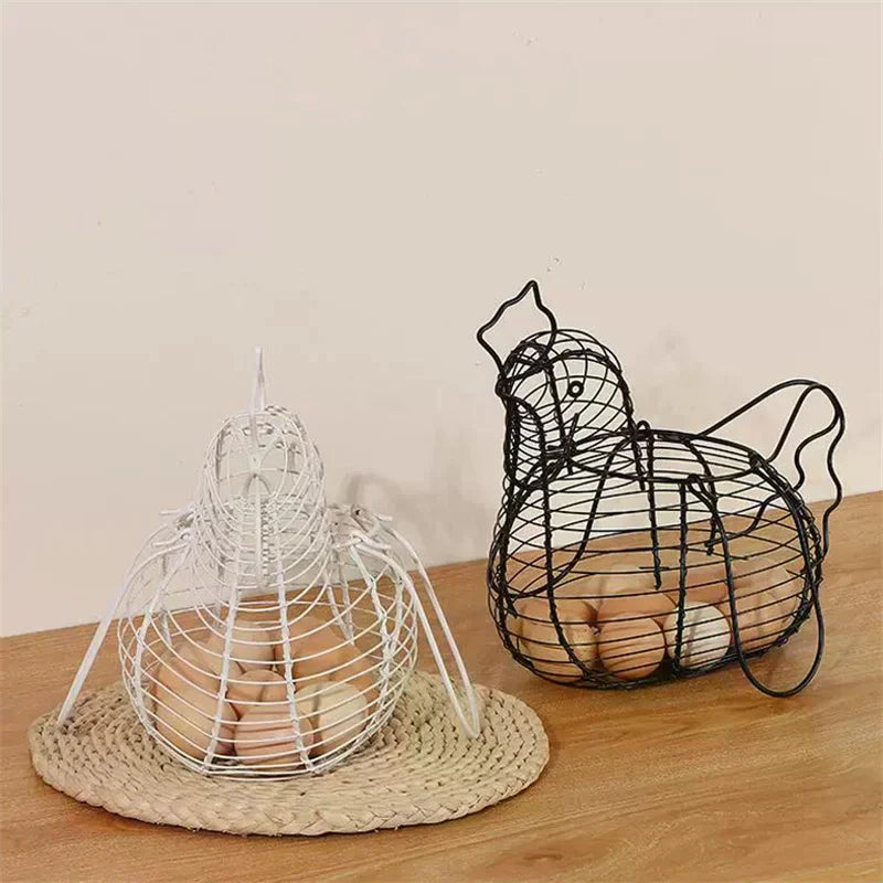 Household Vegetables Fruit Container Organizer Rack Basket Iron Art Eggs Storage Basket Chicken Shaped Egg Holder Zpaxo