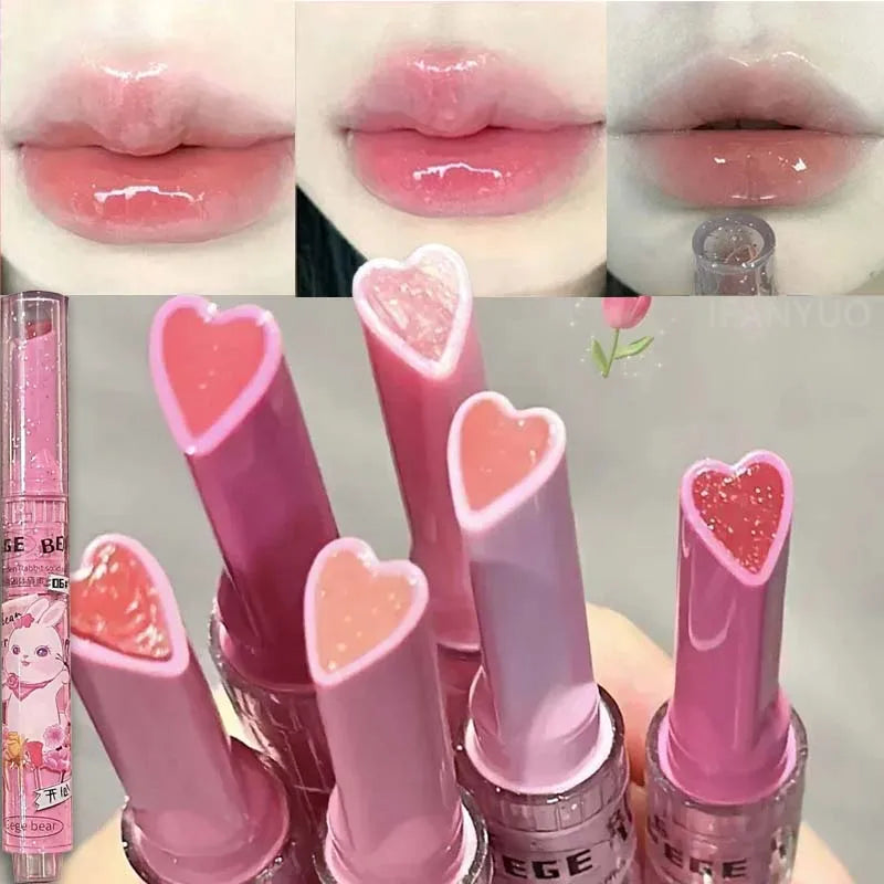 Pink Rabbit Solid Lip Gloss Love Shape Jelly Lipstick Long Lasting