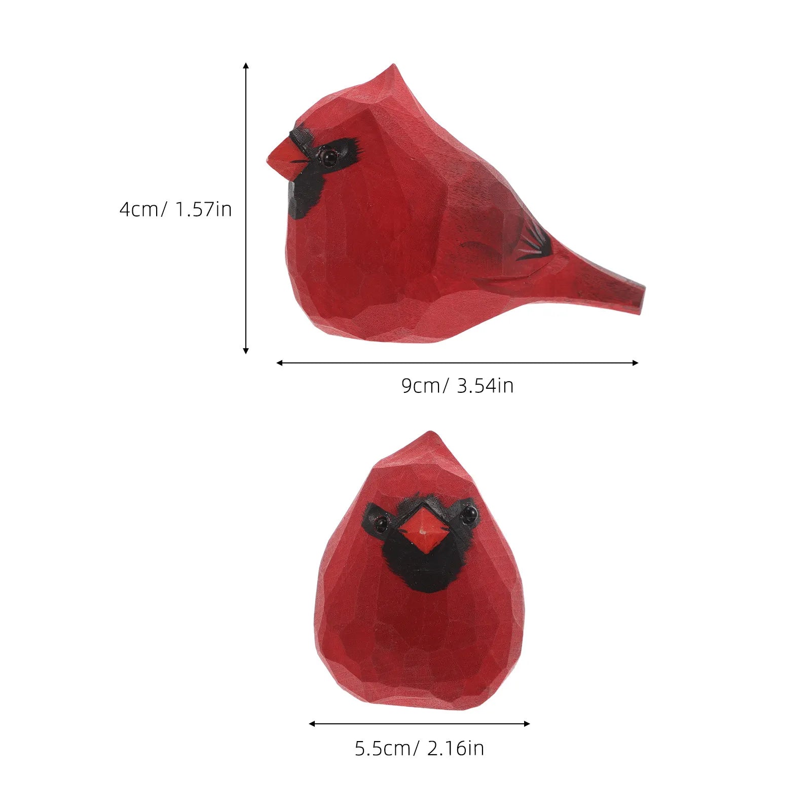 Mini Wooden Cardinal Bird Sculpture Hand Carved Solid Wood 3D