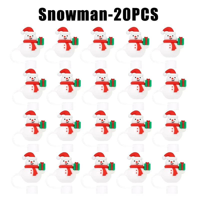 Christmas Straw Covers Caps Tumblers Dustproof Toppers Cups 30 Cup Zpaxo Snowman-20PCS