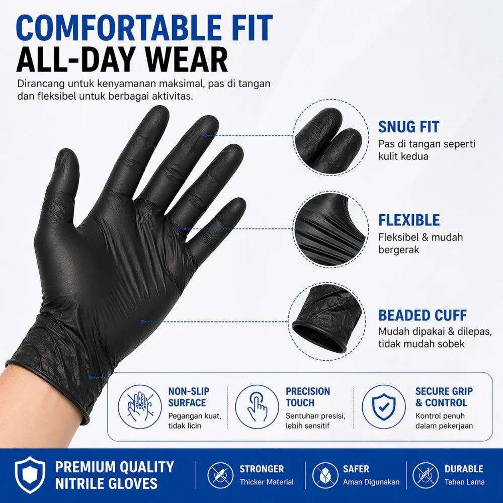 Disposable Black Nitrile Gloves Kitchen Cooking S M L XL Waterproof