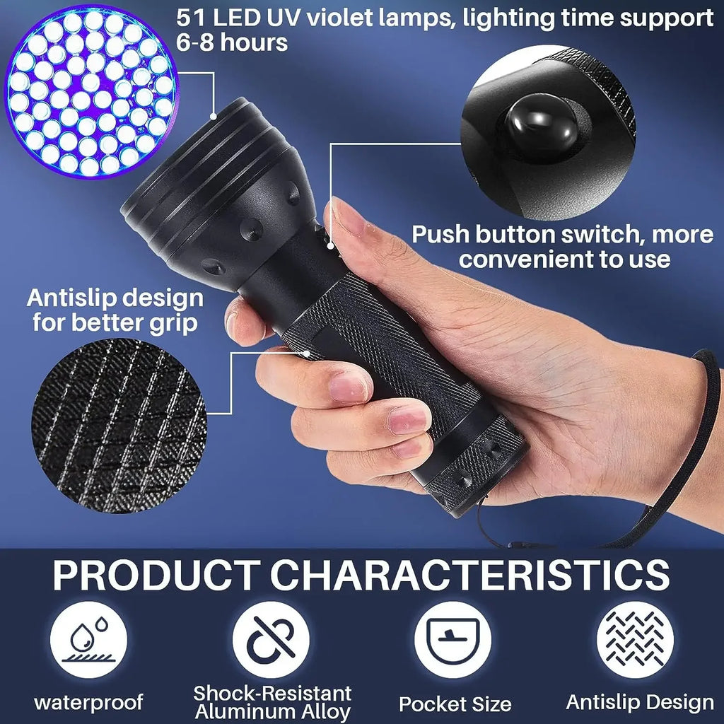 51 LED UV Black Light Flashlight – Pet Stains & Scorpion Finder UV Flashlight Zpaxo