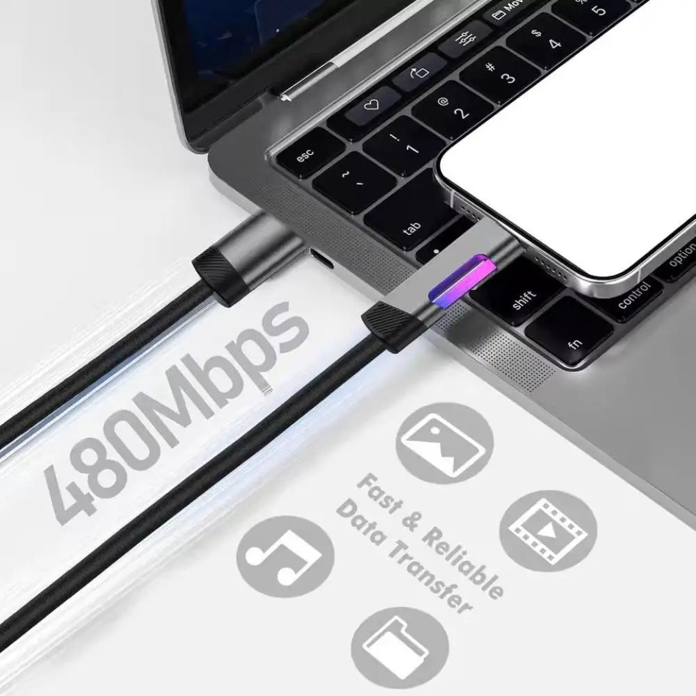 100W PD RGB Breathing Light USB C to C Cable Super Fast Charging Data Cord 1M 2M Anti Break For iPhone Huawei Samsung Xiaomi Zpaxo