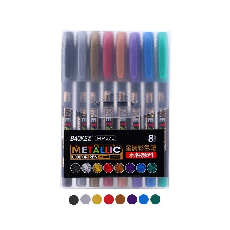 8 Colors Metallic Paint Marker Pen Permanent Art Calligraphy Office