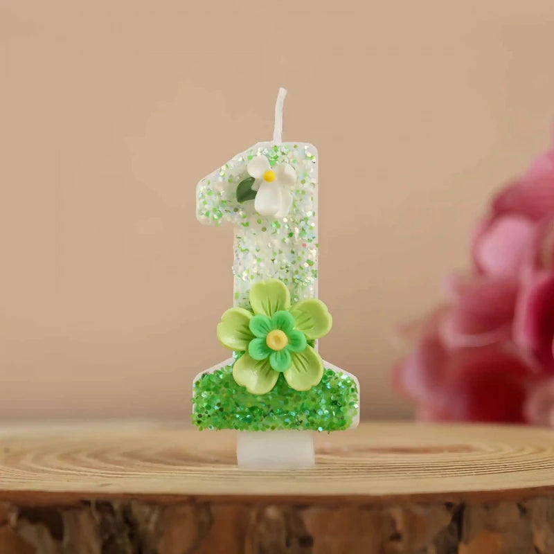 Forest-themed Glitter Flower Number 0-9 Birthday Candles Baby's First