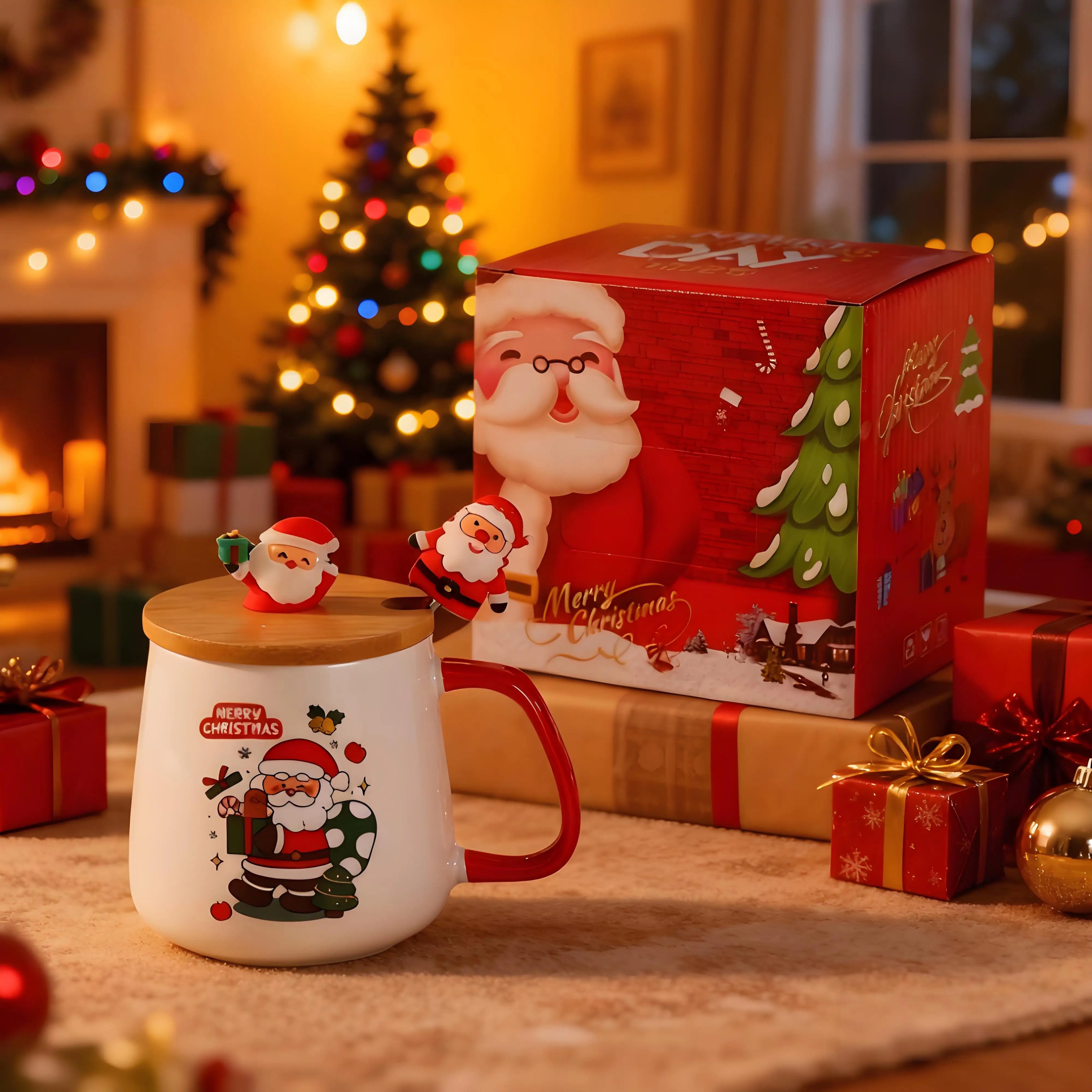 Perfect Christmas Creative Ceramic Mug Tree Design Lid Spoon Value