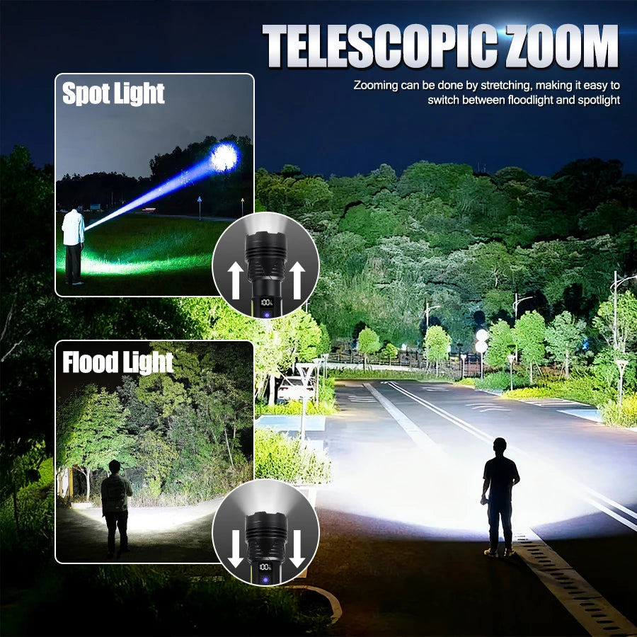 RGB LED Zoomable Rechargeable Flashlight – 11 Modes Tactical Torch