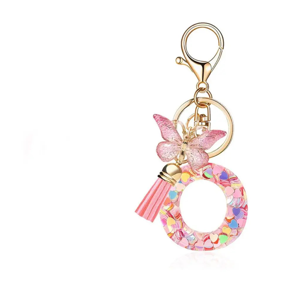 Dreamy 26 Letter Keychain Sequin Alphabet Butterfly Initial Keyring Butterfly Tassel Alphabet Key Chain Handbag DecorWomen Zpaxo Letter O