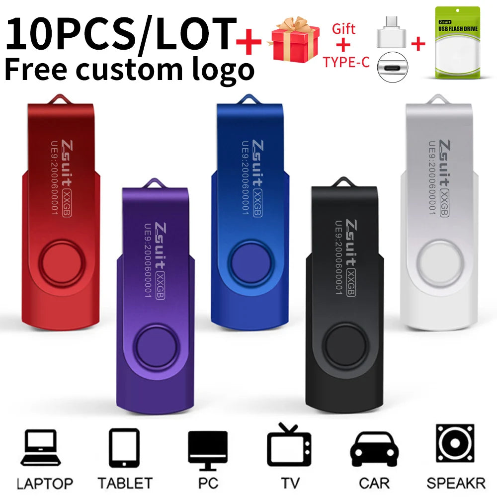Zsuit 10Pcs/Lot USB Flash Drive 64GB 32GB 128GB High Speed Pen Drive 16GB Memory Stick Free Custom Logo Gift Metal Memory U Disk Zpaxo