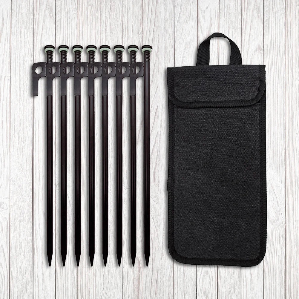 4 Tent Stakes Forged Steel Pegs Heavy Duty Ground Anchors Storage Bag