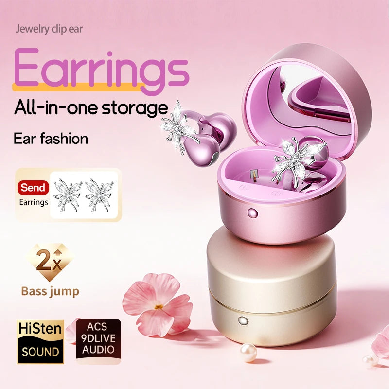 Clip-on Open Ear Earbuds Detachable Butterfly Earrings Wireless