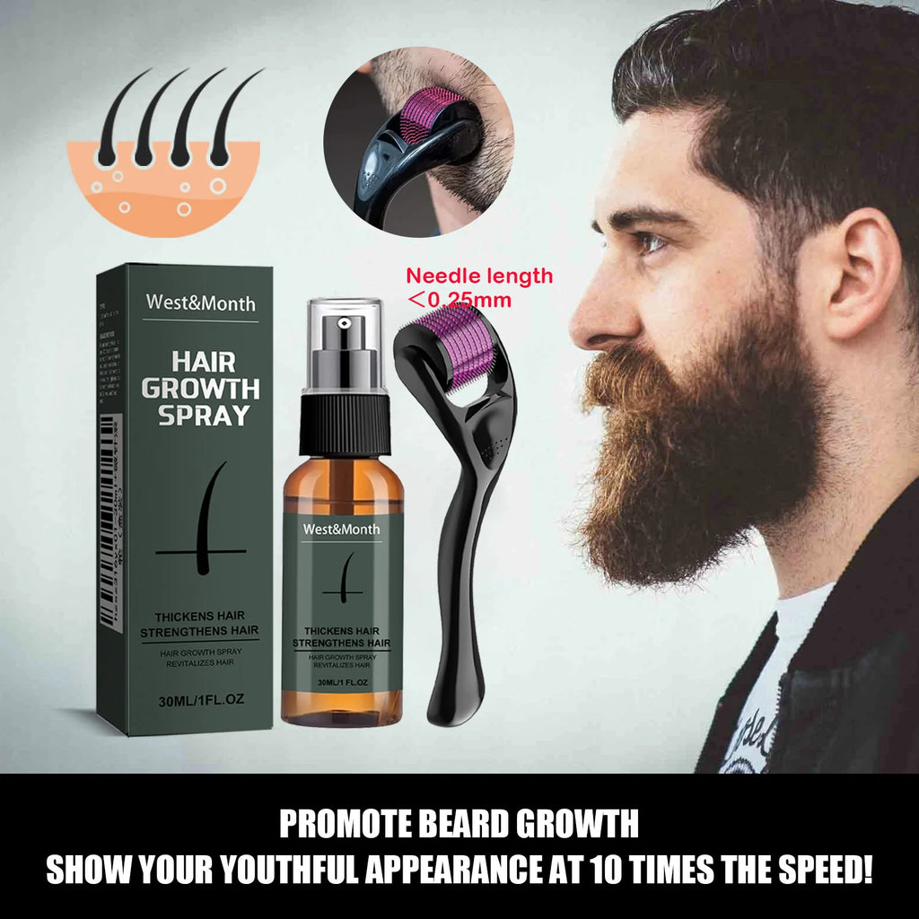 Men's Beard Growth Spray Kit with 0.25mm Micro Roller – WEST MONTH Beard Growth Kit Zpaxo
