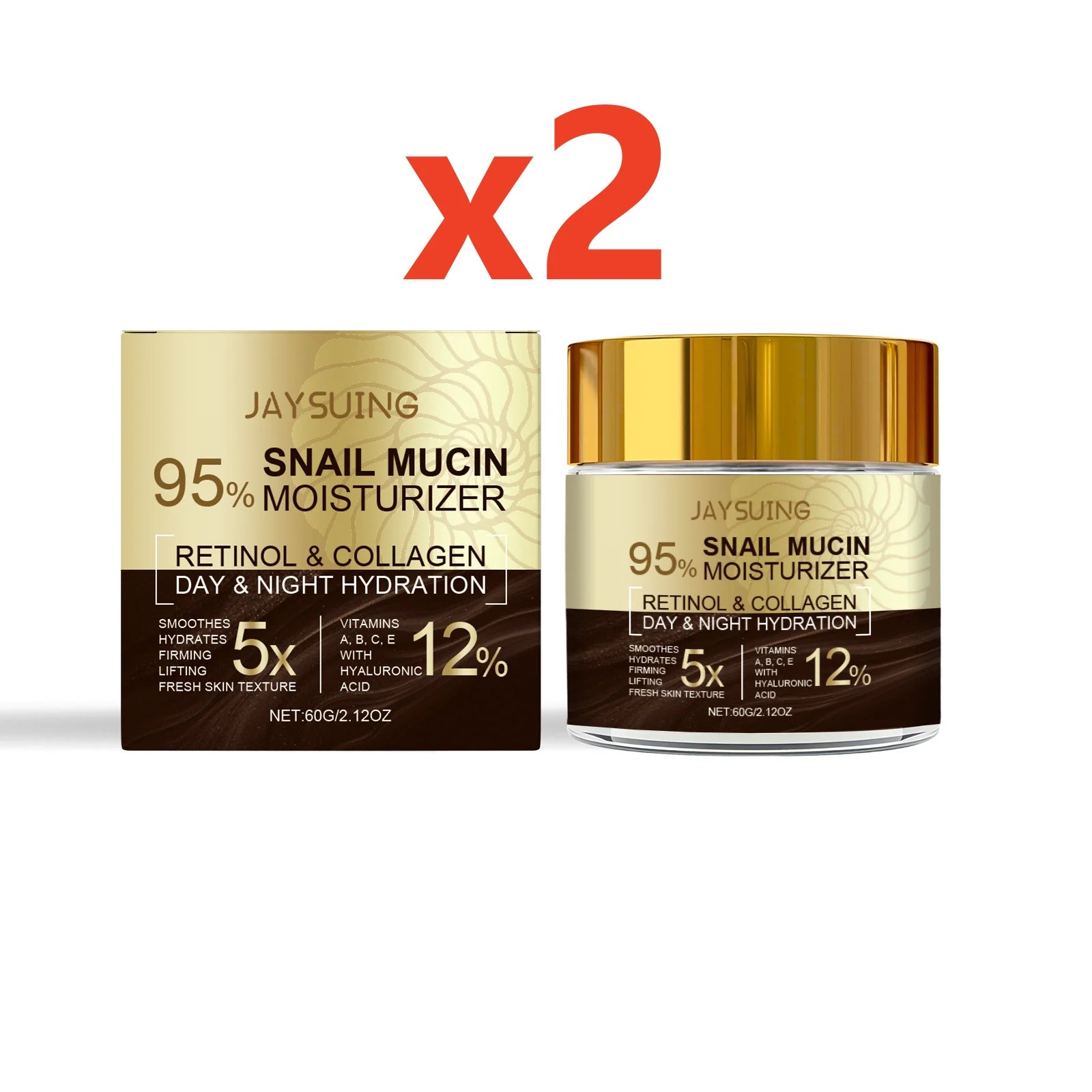 Jaysuing Snail Collagen Cream – Anti-Aging, Firm & Moisturizing Face Moisturizing Cream Zpaxo 2x60g boxed 60g