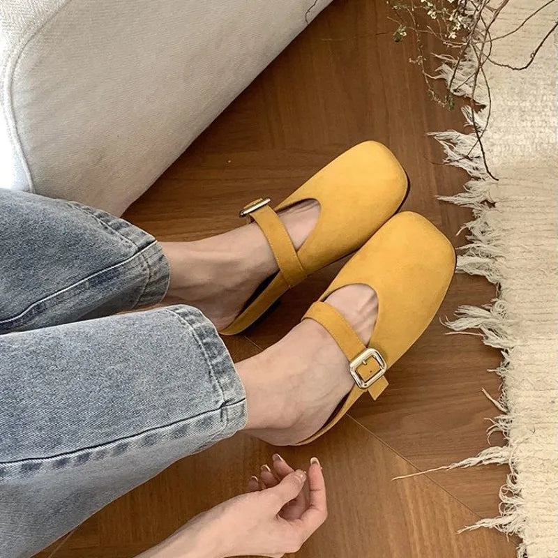 Mary Jane Baotou Half Slipper Women's Summer Outerwear Half Slipper 2025 Summer Soft Flat Bottom Square Toe Slippers for Women Zpaxo