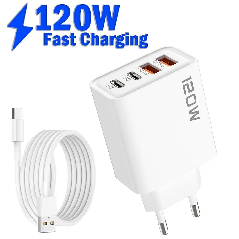 120W Total Fast Charging Quick Charger PD USB Type-C Wall Adapter for iPhone 16/15/14 Xiaomi Huawei Redmi Oneplus -Phone Charger Zpaxo Black EU