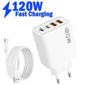 120W Total Fast Charging Quick Charger PD USB Type-C Wall Adapter for iPhone 16/15/14 Xiaomi Huawei Redmi Oneplus -Phone Charger Zpaxo Black EU