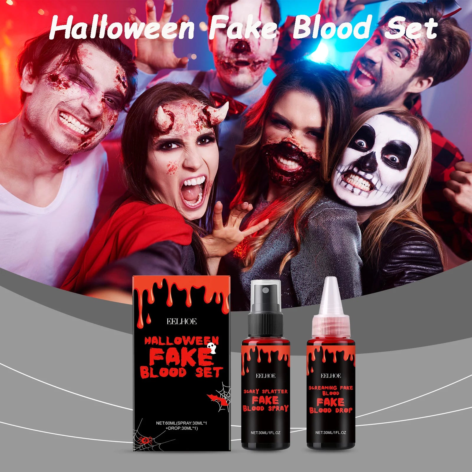 Halloween Fake Blood Set – Realistic SFX Makeup Drip & Spray Special Effects Makeup Zpaxo