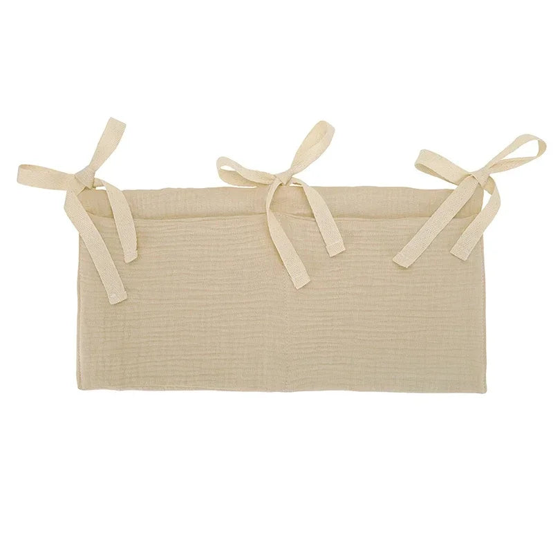 Baby Crib Storage Bag Cotton Double Pouch Newborn Bed Headboard Zpaxo Khaki