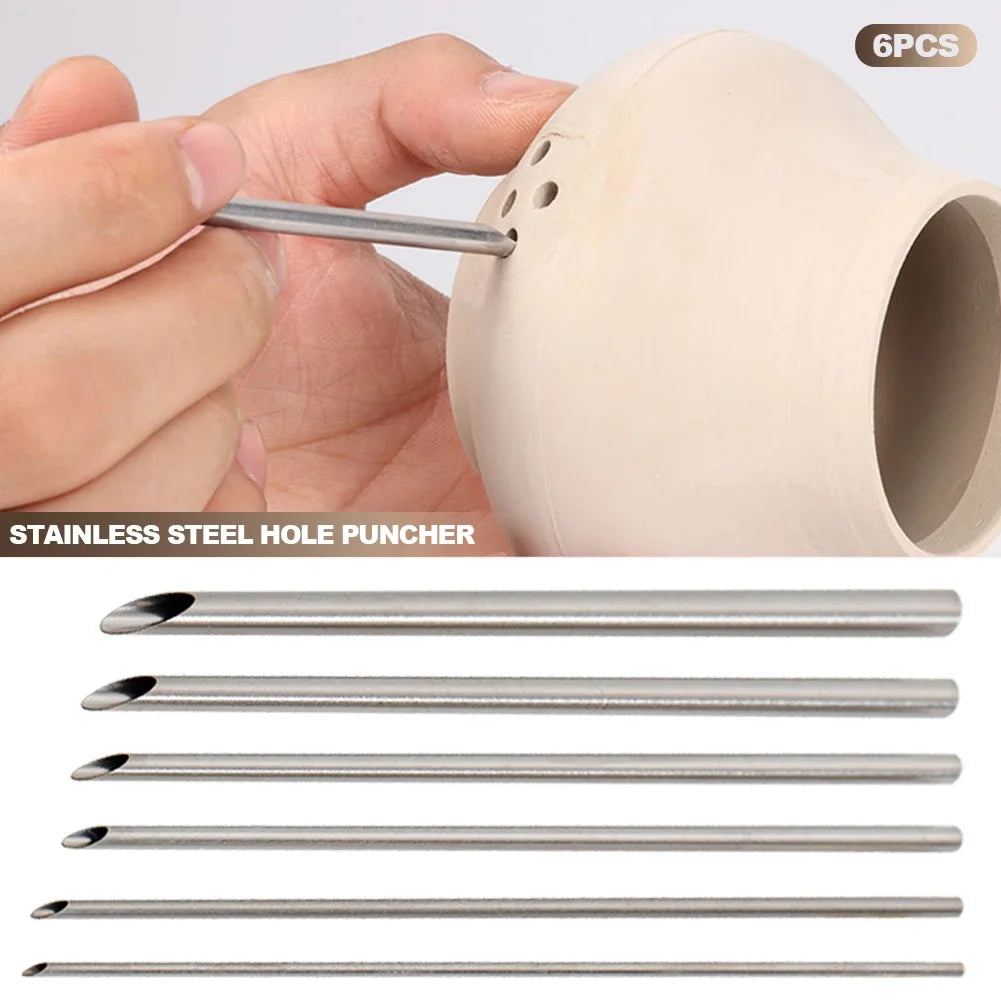 6PCS/Set of Stainless Steel Hole Puncher Carving Sculpture Modeling Pottery Cutting and Punching Ceramic Polymer Clay Tools Zpaxo