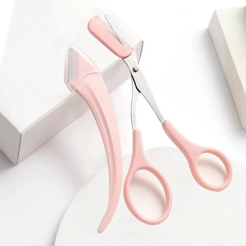 with Comb Eyebrow Trimmer Stainless Steel Multifounction Eyebrow Trimming Scissors Ultra-Smooth Brow Trimmer Makeup Tool Zpaxo Pink