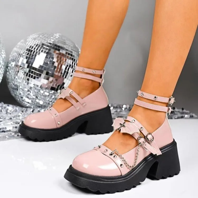 Women Lolita Shoe Platform Wear-resistant High Heels Spring Chunky Mary Jane Shoes Women Round Head Shallow Mouth Sneakers Women Zpaxo