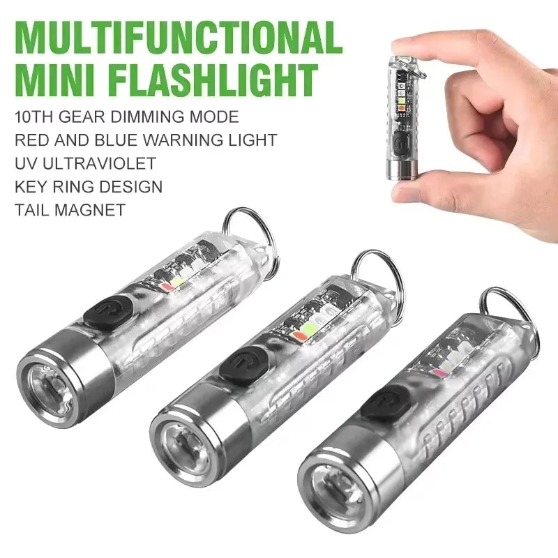 Outdoor Strong Light LED Flashlight Mini Portable Keychain USB
