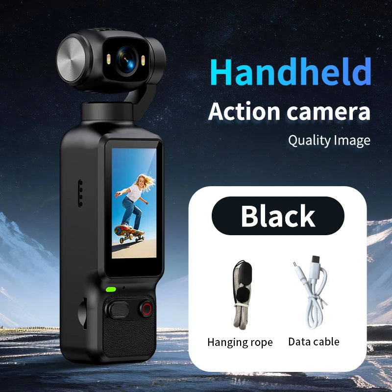 Handheld Action Camera 4K Pocket Vlogging 180 Rotating Screen Zpaxo Black