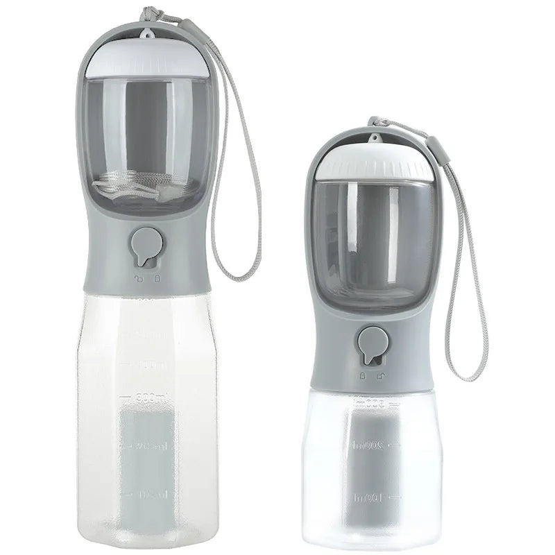 1 Dog Water Bottle Poop Bag Dispenser Portable Pet Feeder Cat Bowl Zpaxo gray 300ML