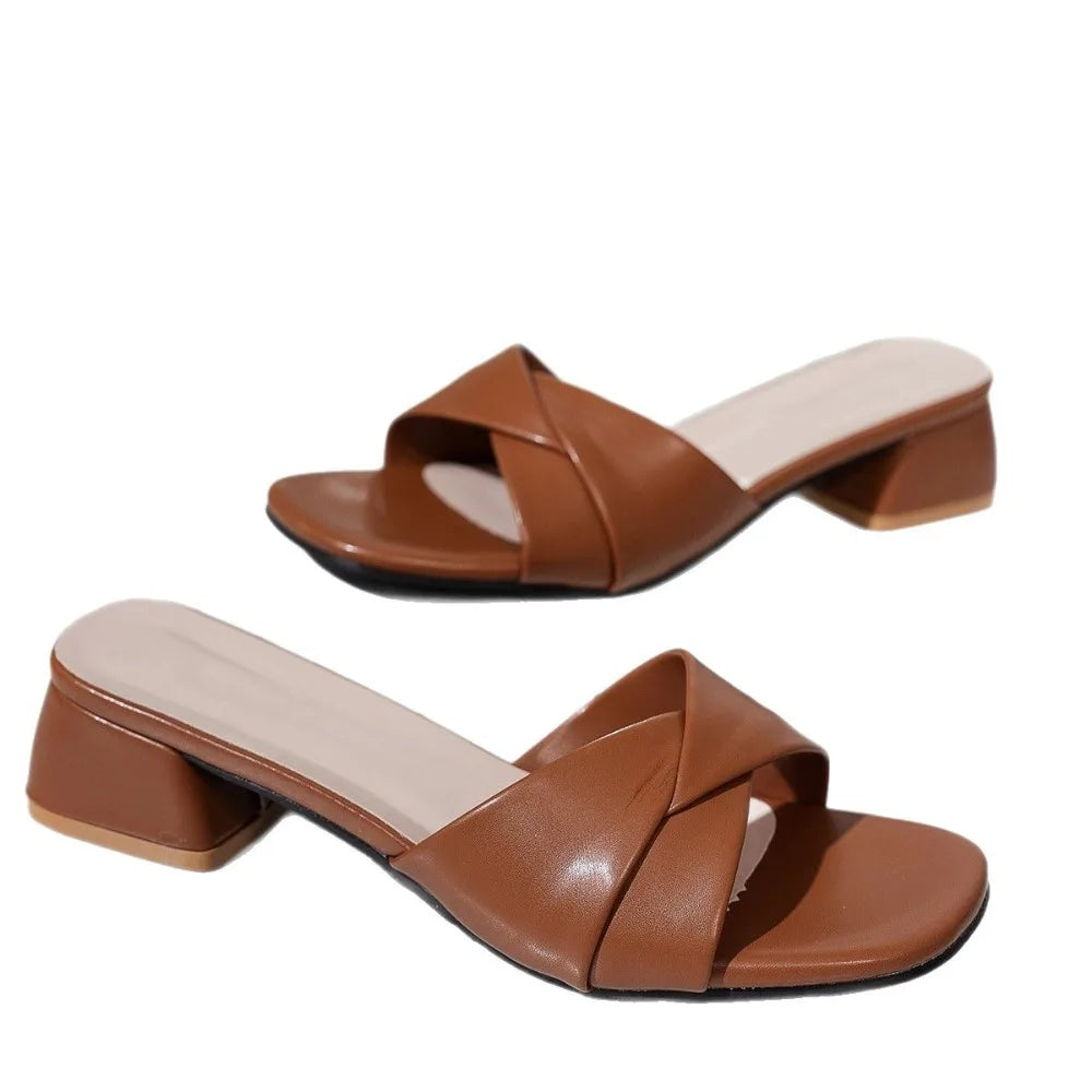 Fashion Open Toe Solid Simple Leather Surface Versatile Candy Large