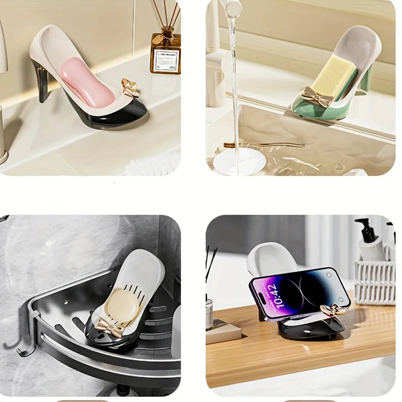 Suction Cup Heel Soap Dish Lightweight Non-slip Oval Plastic Holder