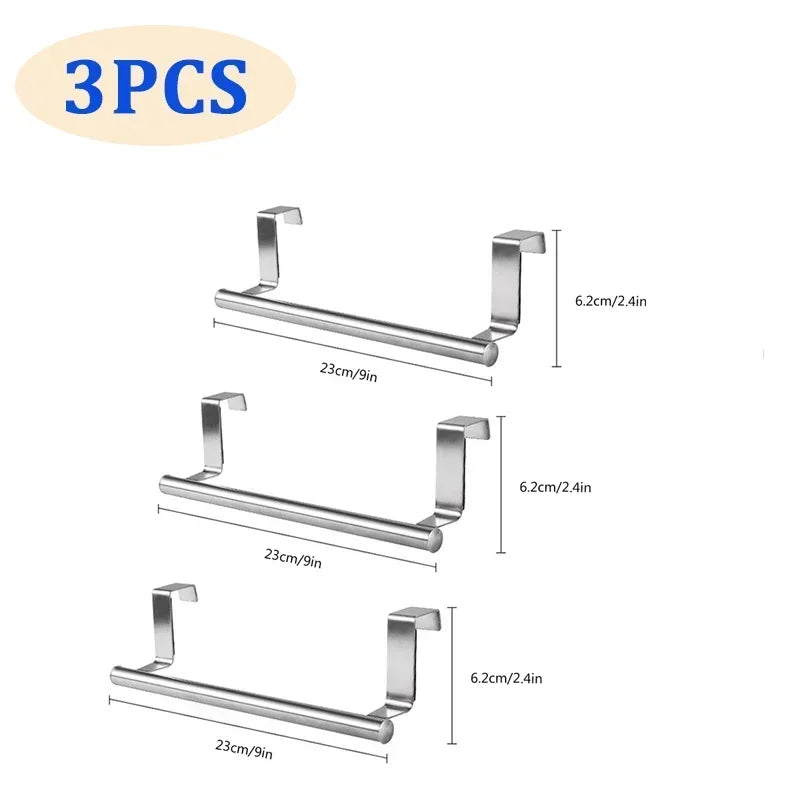 Kitchen Cabinet Door Towel Bar Stainless Steel Door Back Towel Hanging Holder Bathroom Punch-free Towels Hooks Home Organizer Zpaxo 23.5CM-3PCS